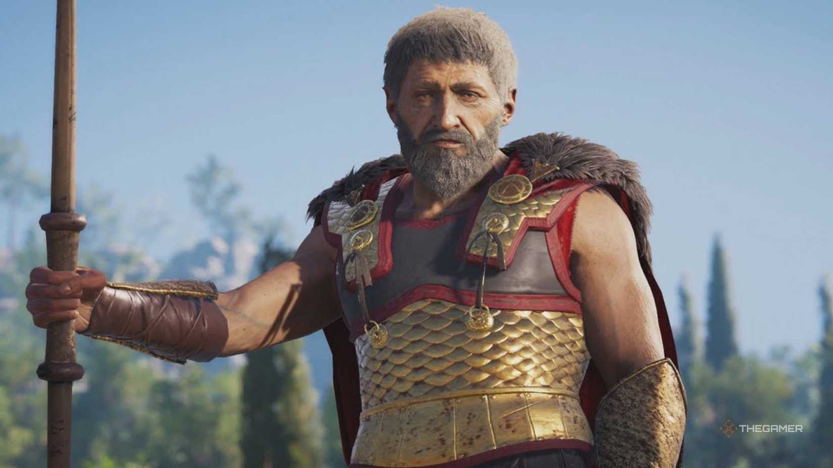 Nikolaos med ett vapen i handen i Assassin's Creed Odyssey.