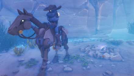 On a horse with a medallion in the Far Far West's Canyon map.