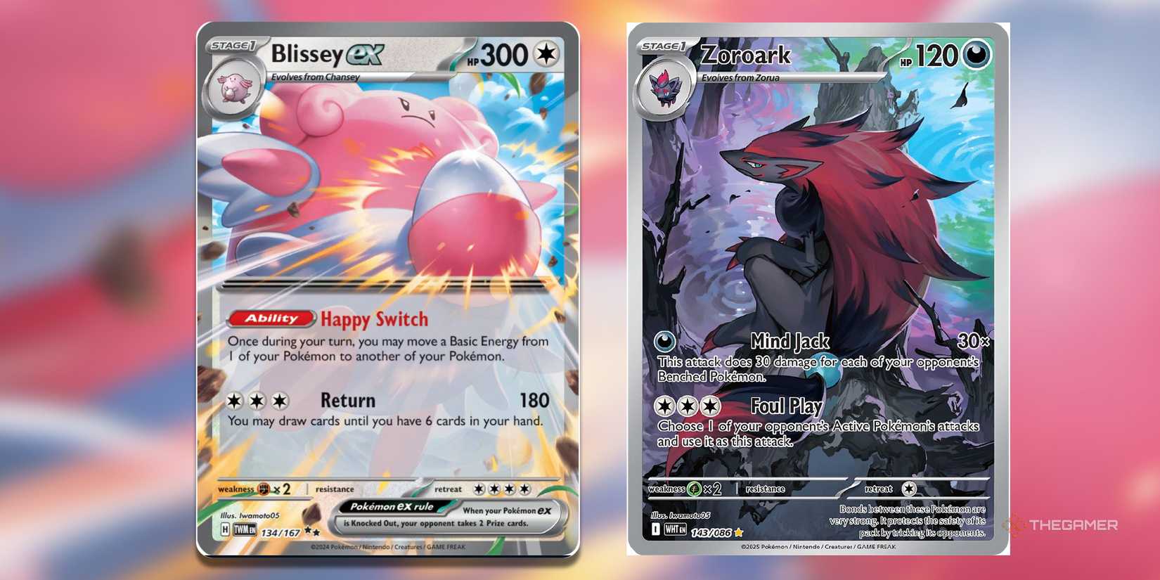 Blissey ex and Zoroark Pokemon TCG cards.
