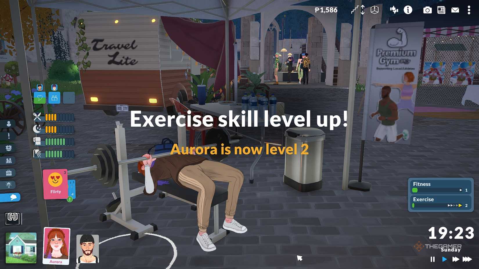 Paralives A woman using a bench press.