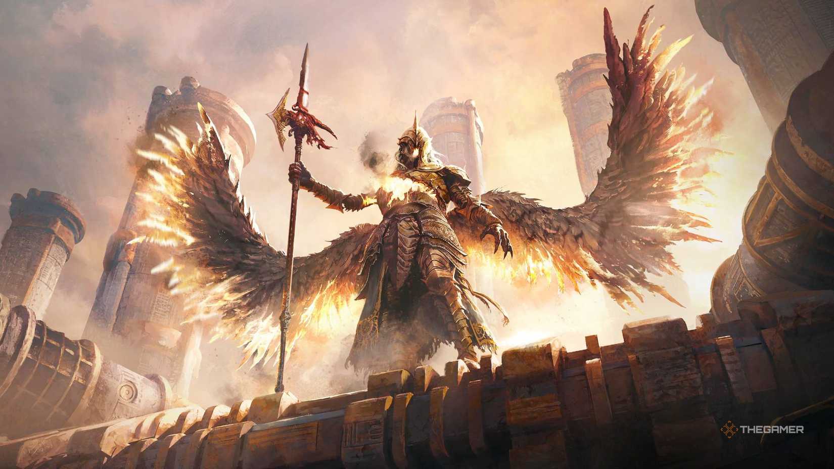 Path of Exile II character with wings and spear.