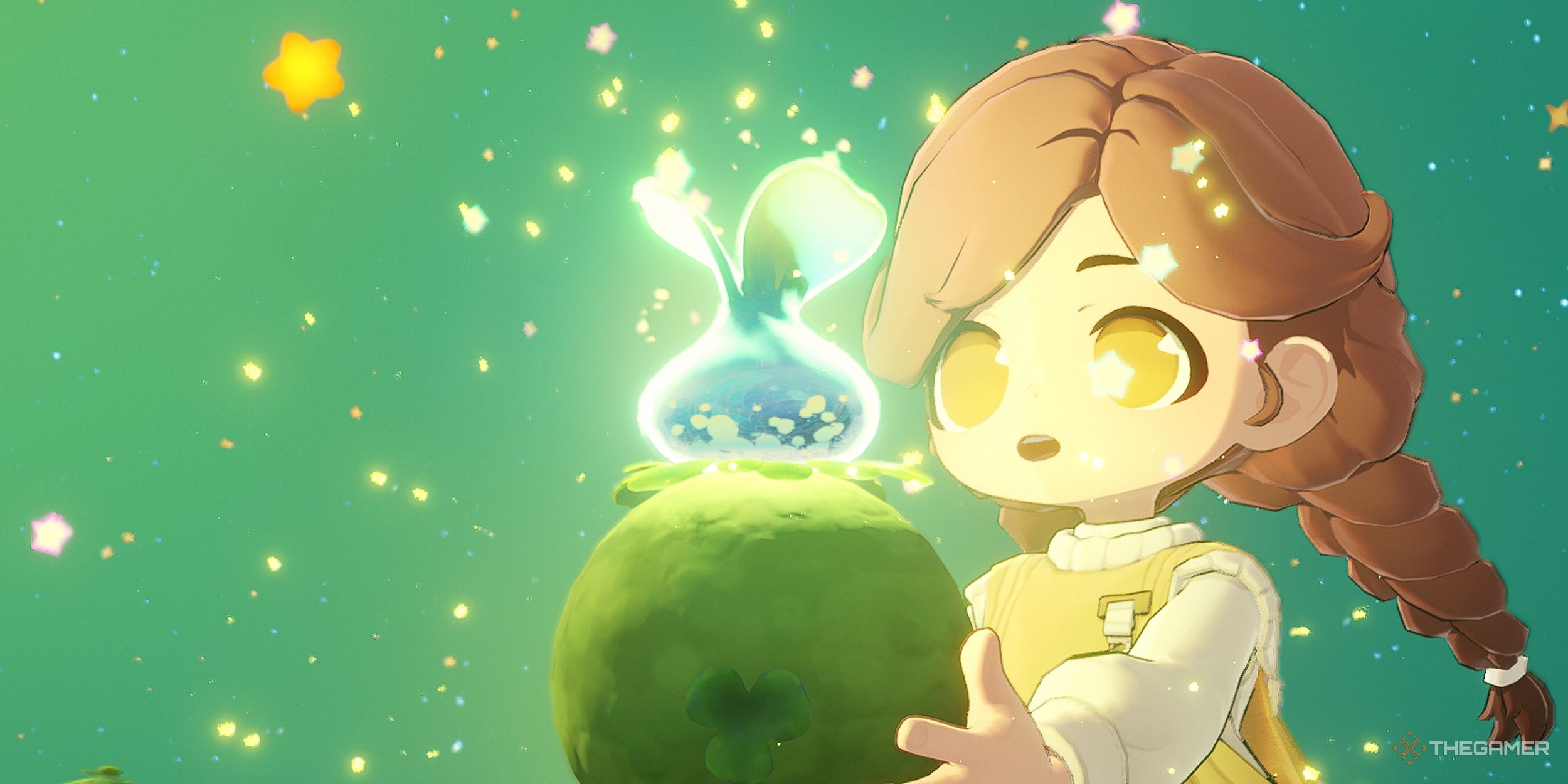 Petit Planet A young girl holding a giant seed.