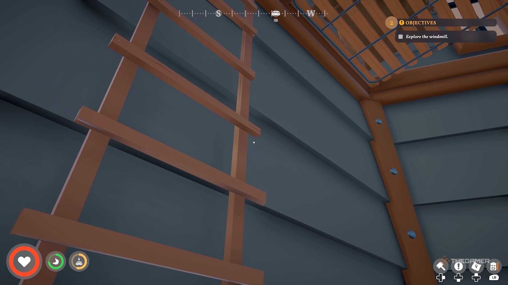 Player looking at a ladder in Outbound 2.