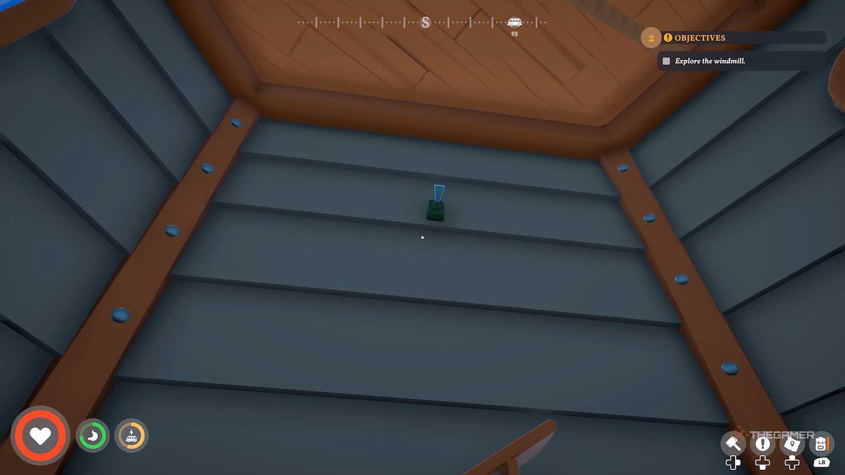 Player looking at a switch up on the wall in Outbound 2.