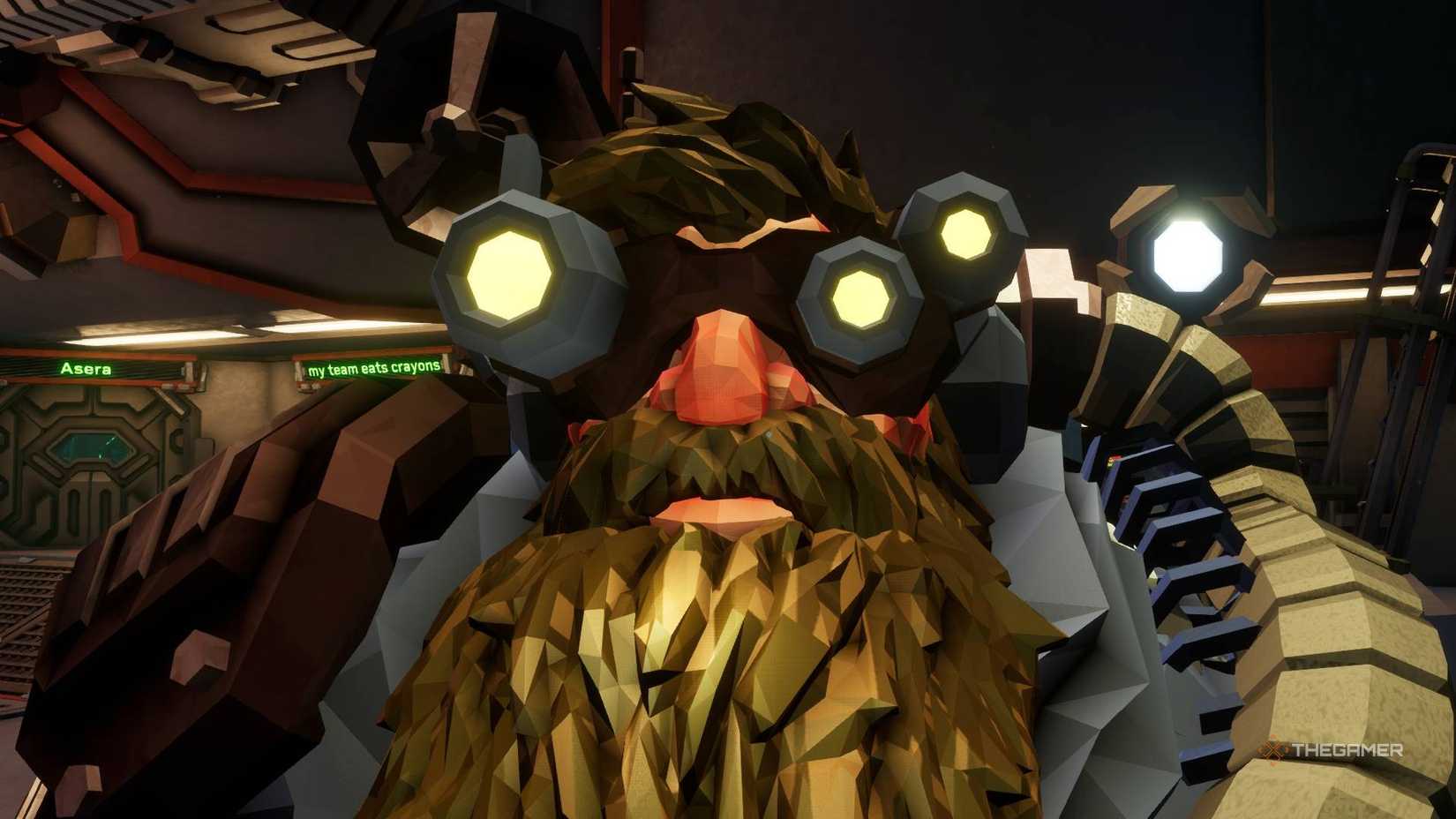 A Rogue Core character sporting goggles and a big beard.
