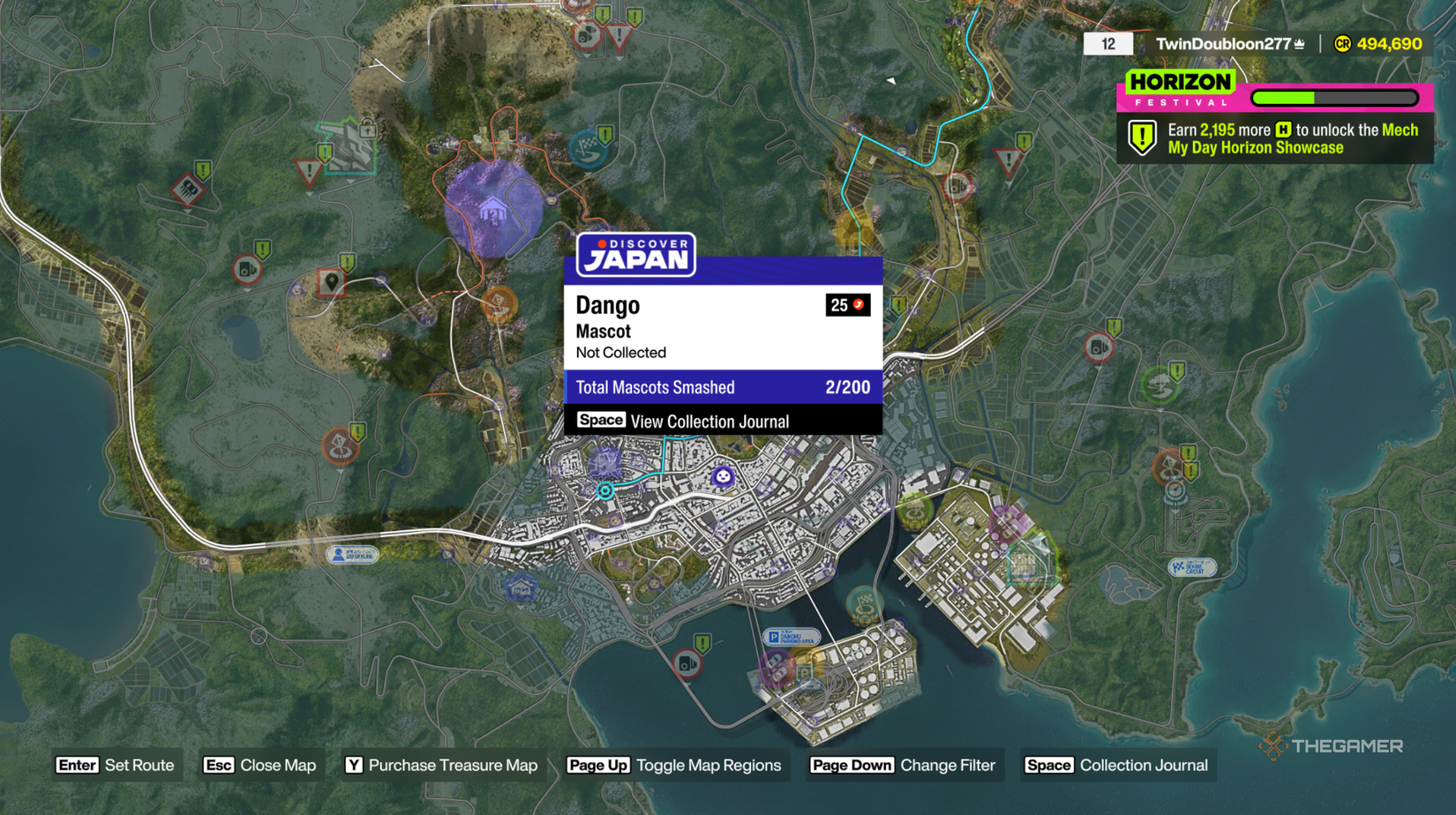 Hovering over an activity on the map in Forza Horizon 6.