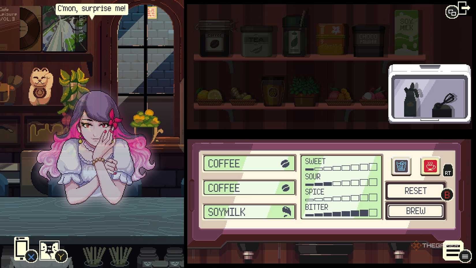 Serving Ayame in Free Brew mode at Coffee Talk Tokyo.