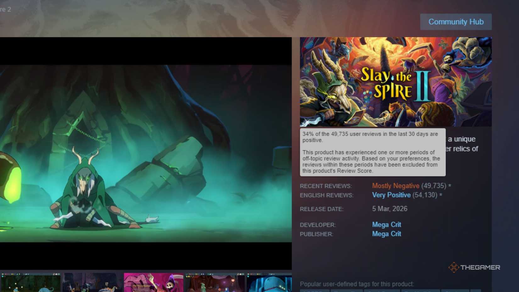 Steam is warning users that Slay The Spire 2 is being bombarded with reviews.