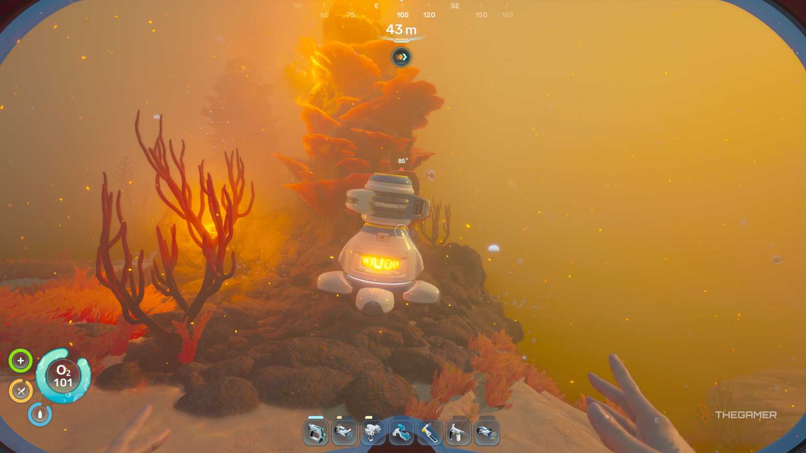 Subnautica 2 using a thermal plant in a hot zone.