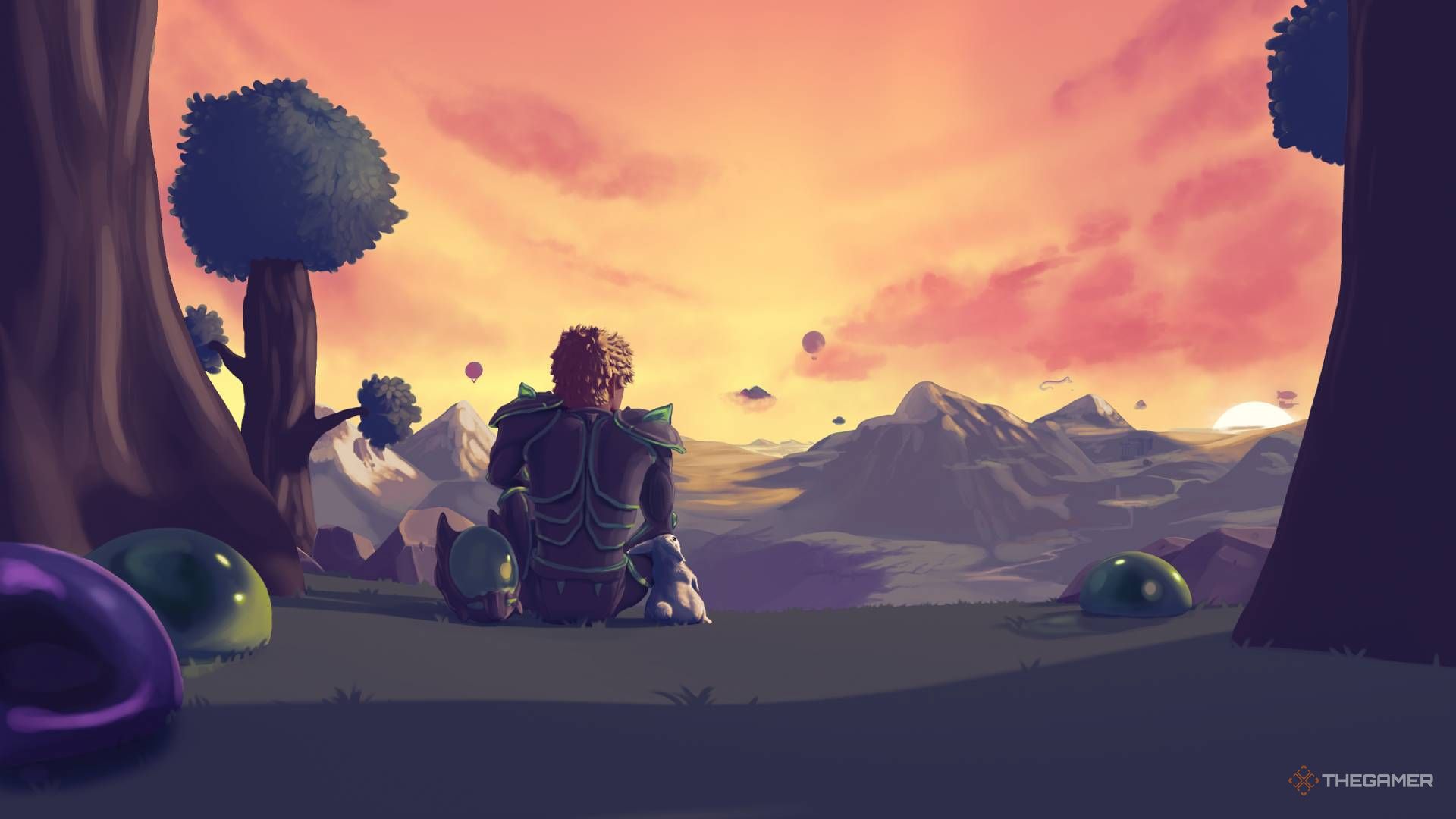 Terraria character watching the sunset.