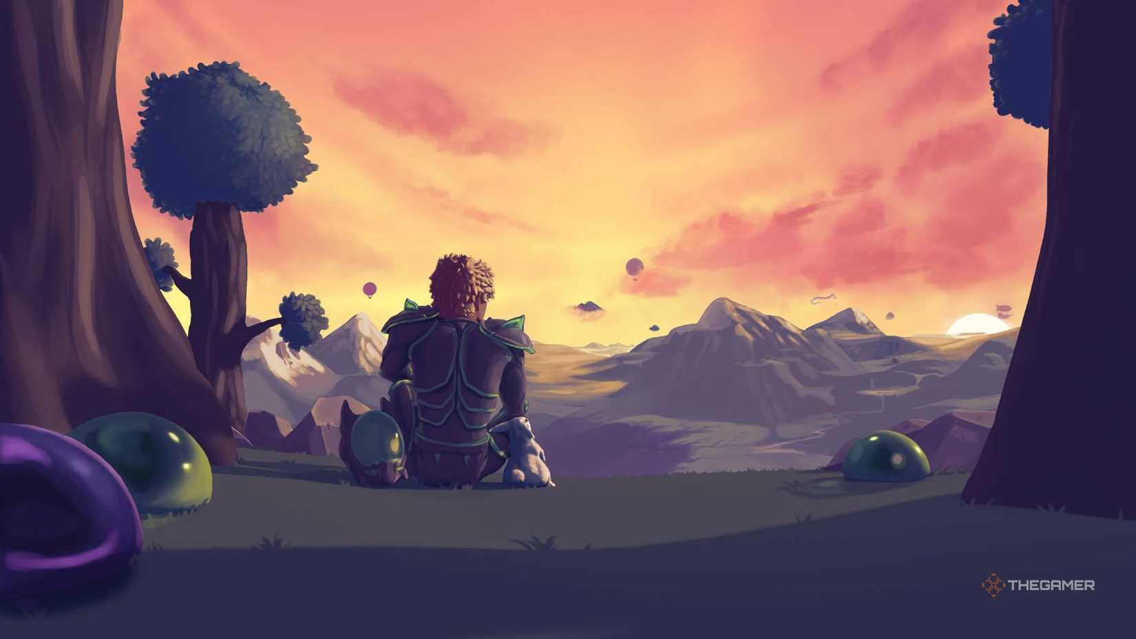 Terraria character watching the sunset.