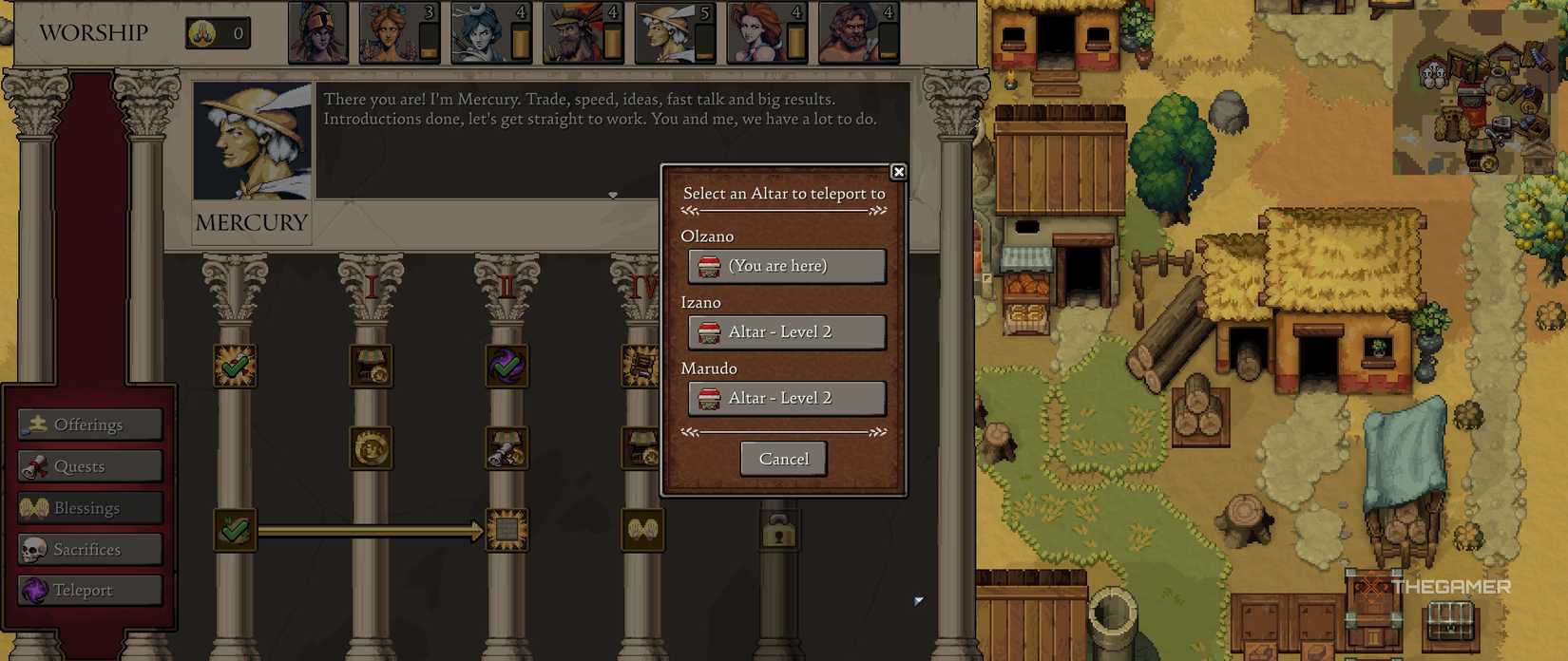 Altar Teleportation menu in Romestead.