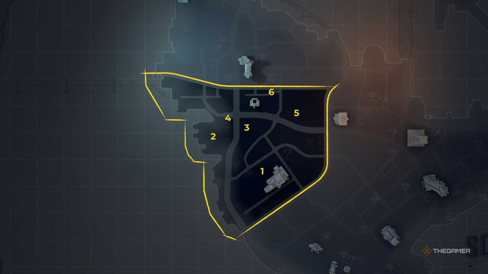 Map of Cauldron South with numbered bat symbols.