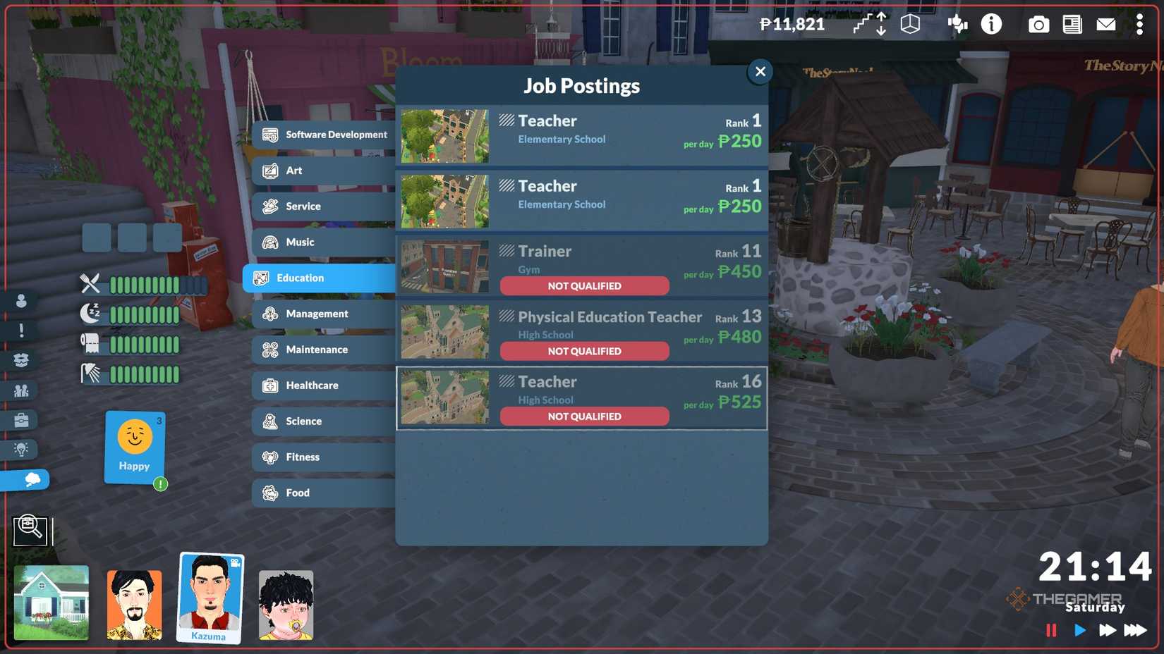 The job list in Paralives.