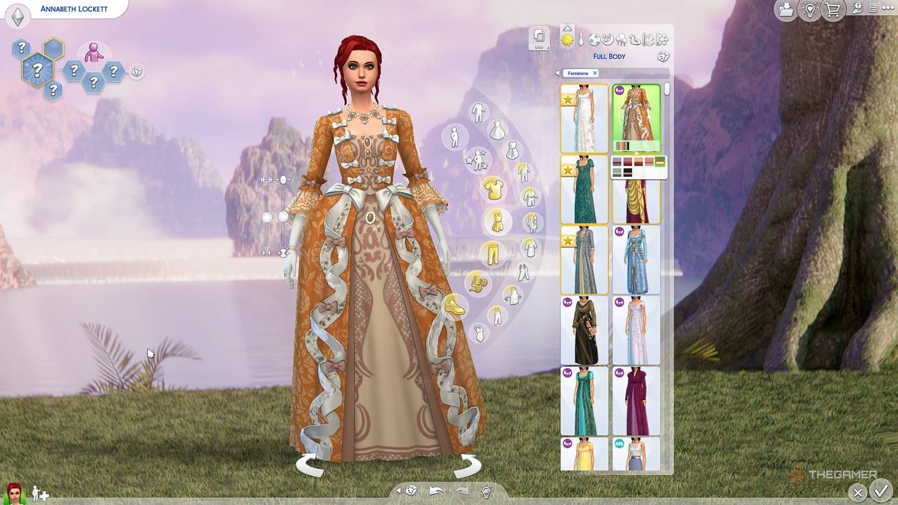 The Sims™ 4 CAS character in a ballgown.