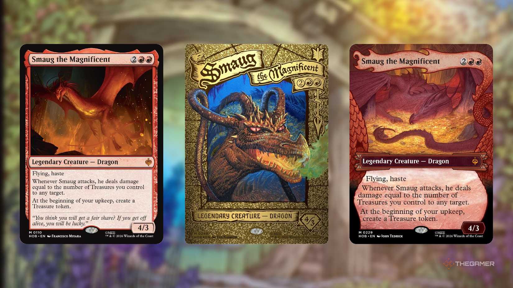 Three versions of Smaug, magnificent from MTG The Hobbit.
