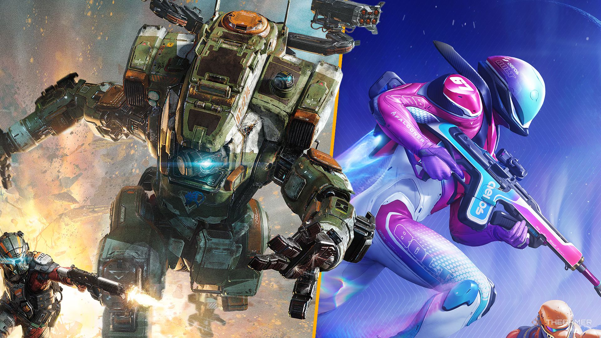 Titanfall 2 side-by-side with Splitgate 2 key art.