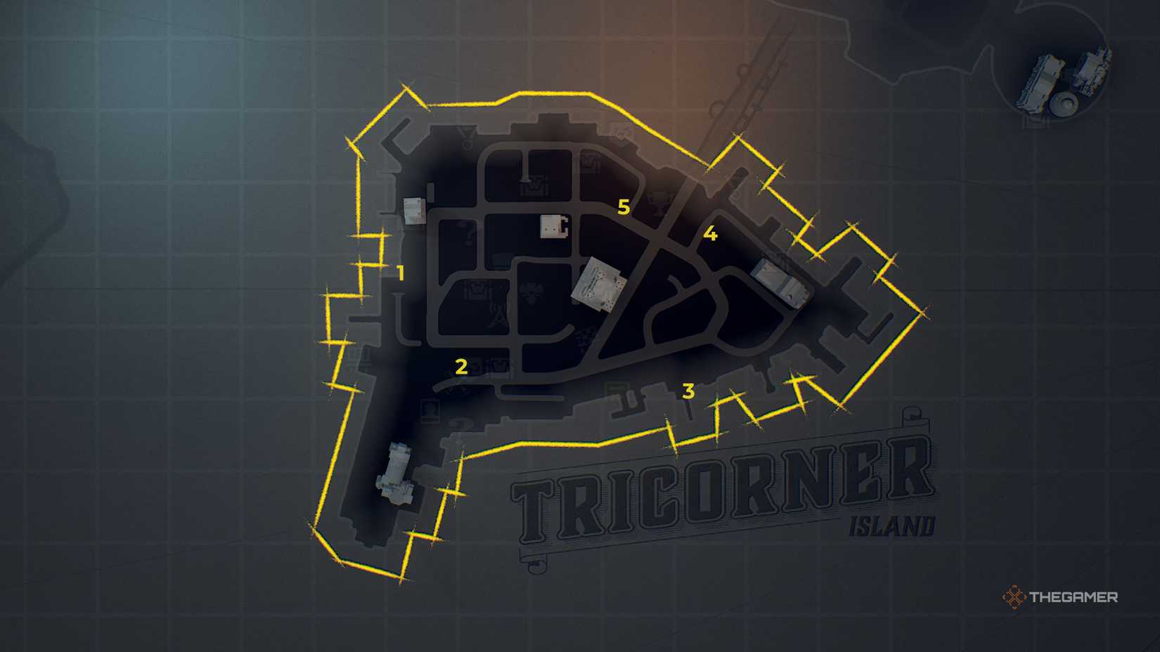 Triangular map with bat symbols labeled with numbers.