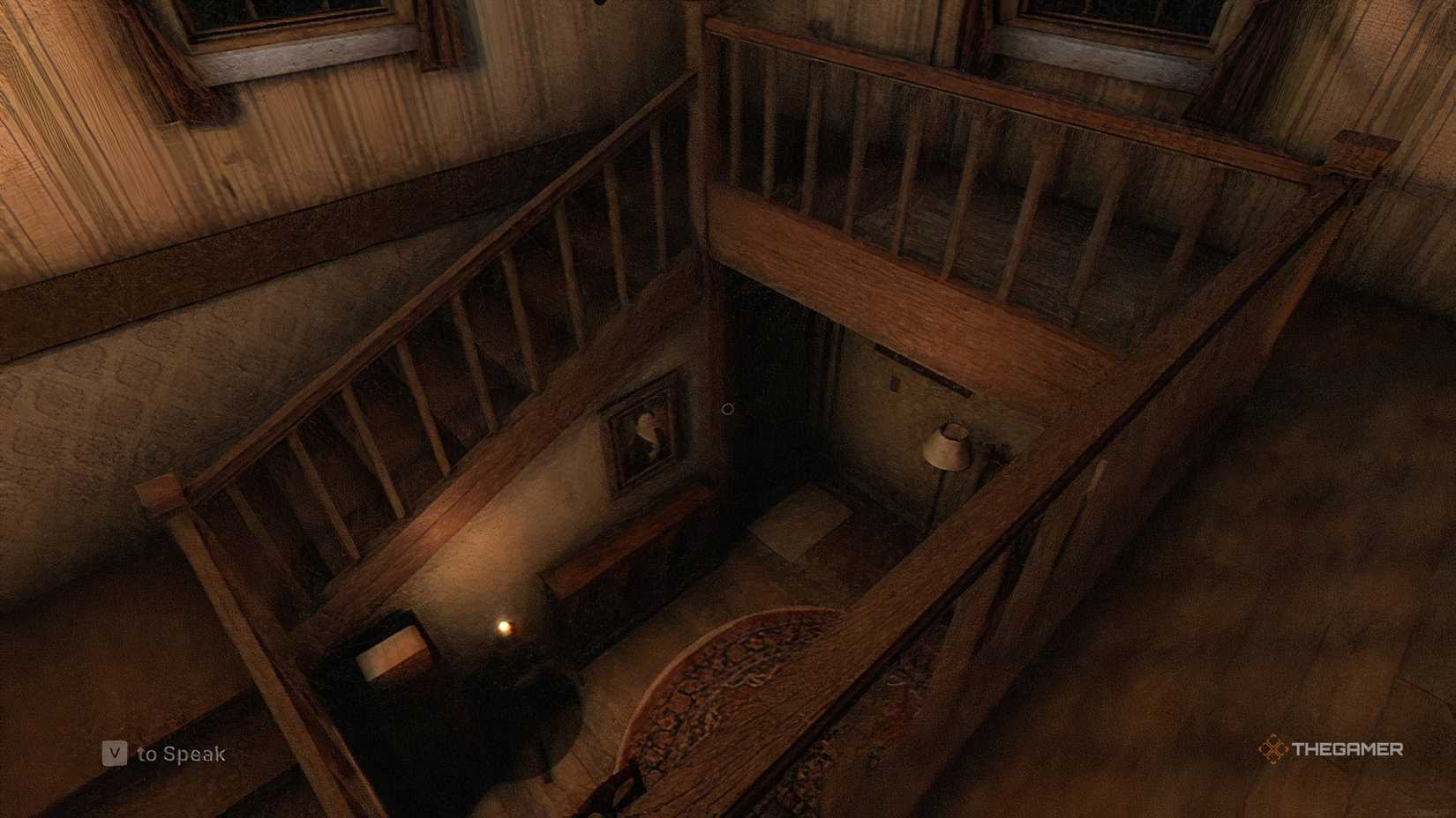 The staircase at Miss Julias in Fears To Fathom Scratch Creek.