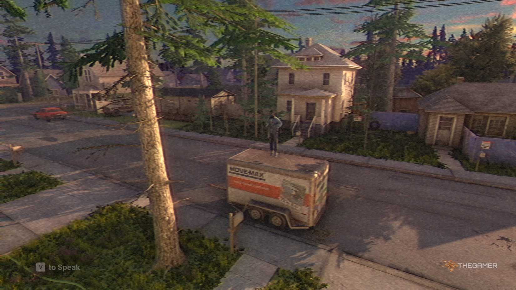 Marcus standing on top of the moving trailer in Fears To Fathom Scratch Creek.