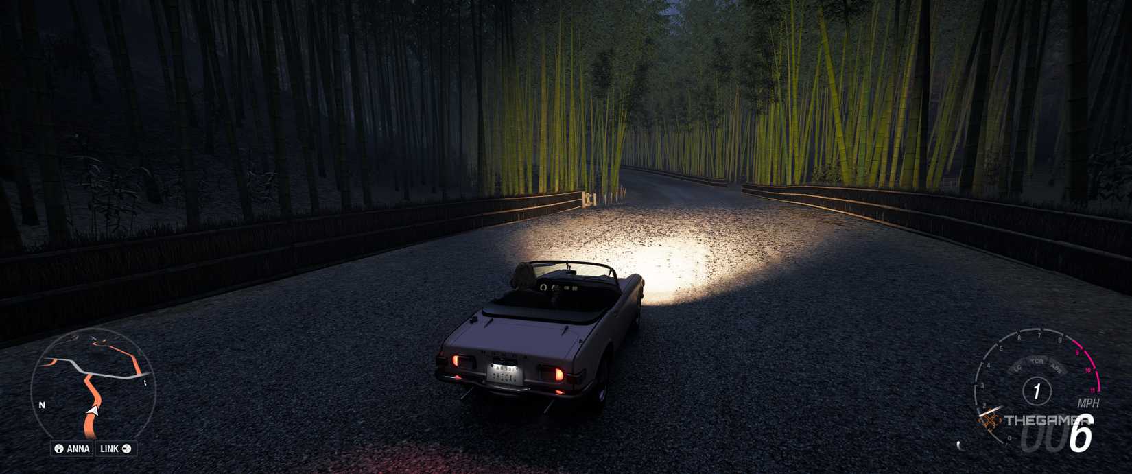 Driving near bamboo in Forza Horizon 6.