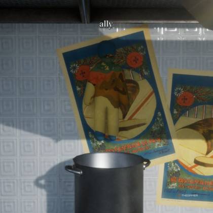 Hide-and-Seek Mansion hiding spot 4: In the kitchen, painted to match the poster on the wall.