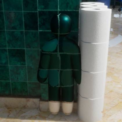 Hide-and-Seek Mansion hiding spot 5: In the bathroom, painted to blend in with the tiles.