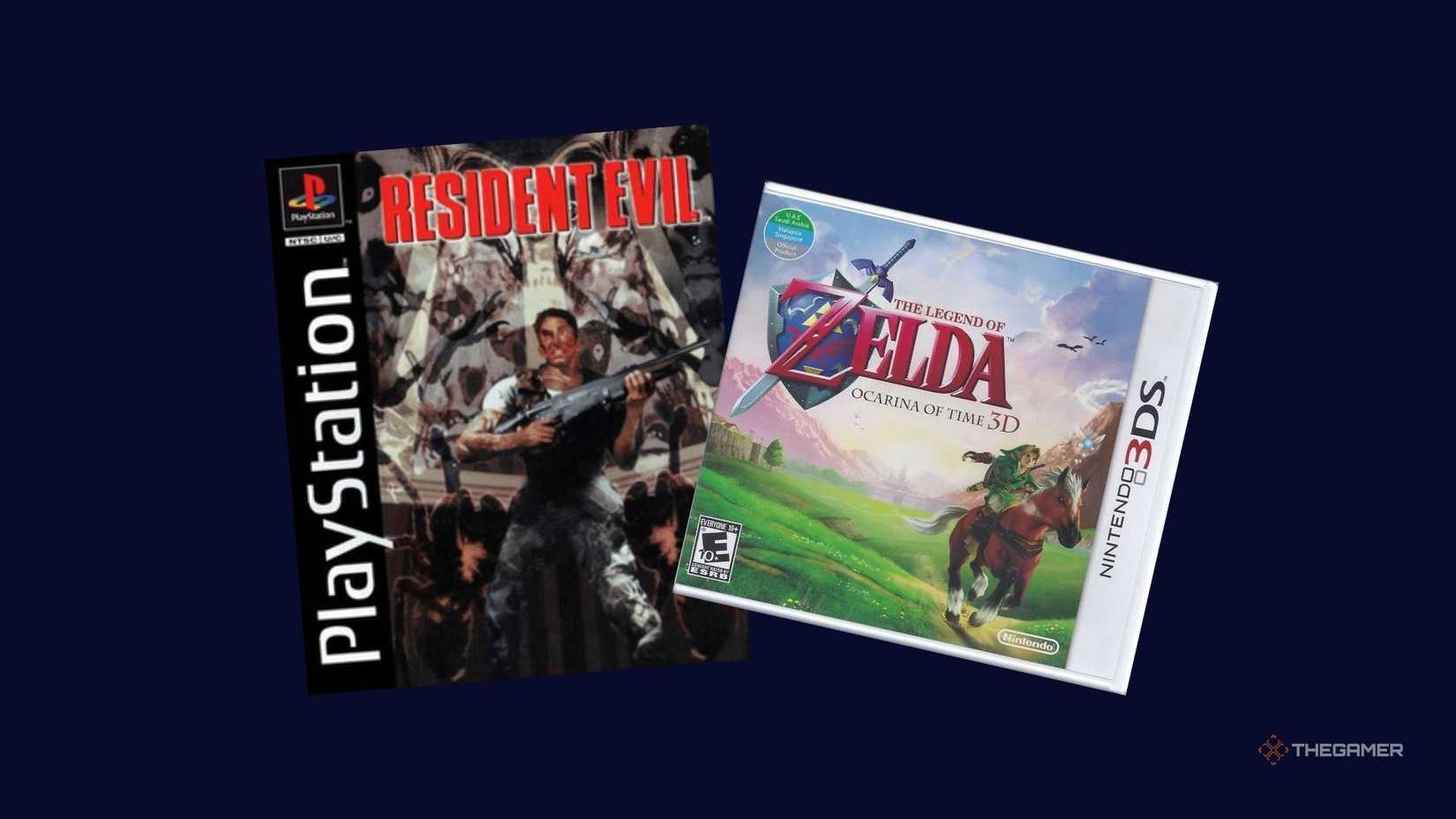 Two retro games in front of a navy background.
