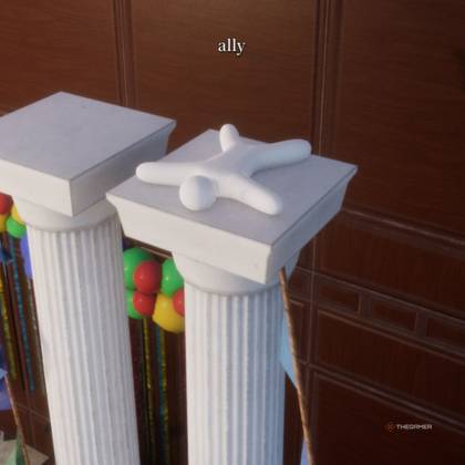 Hide-and-Seek Mansion hiding spot 8: On top of the pillars in the main room.