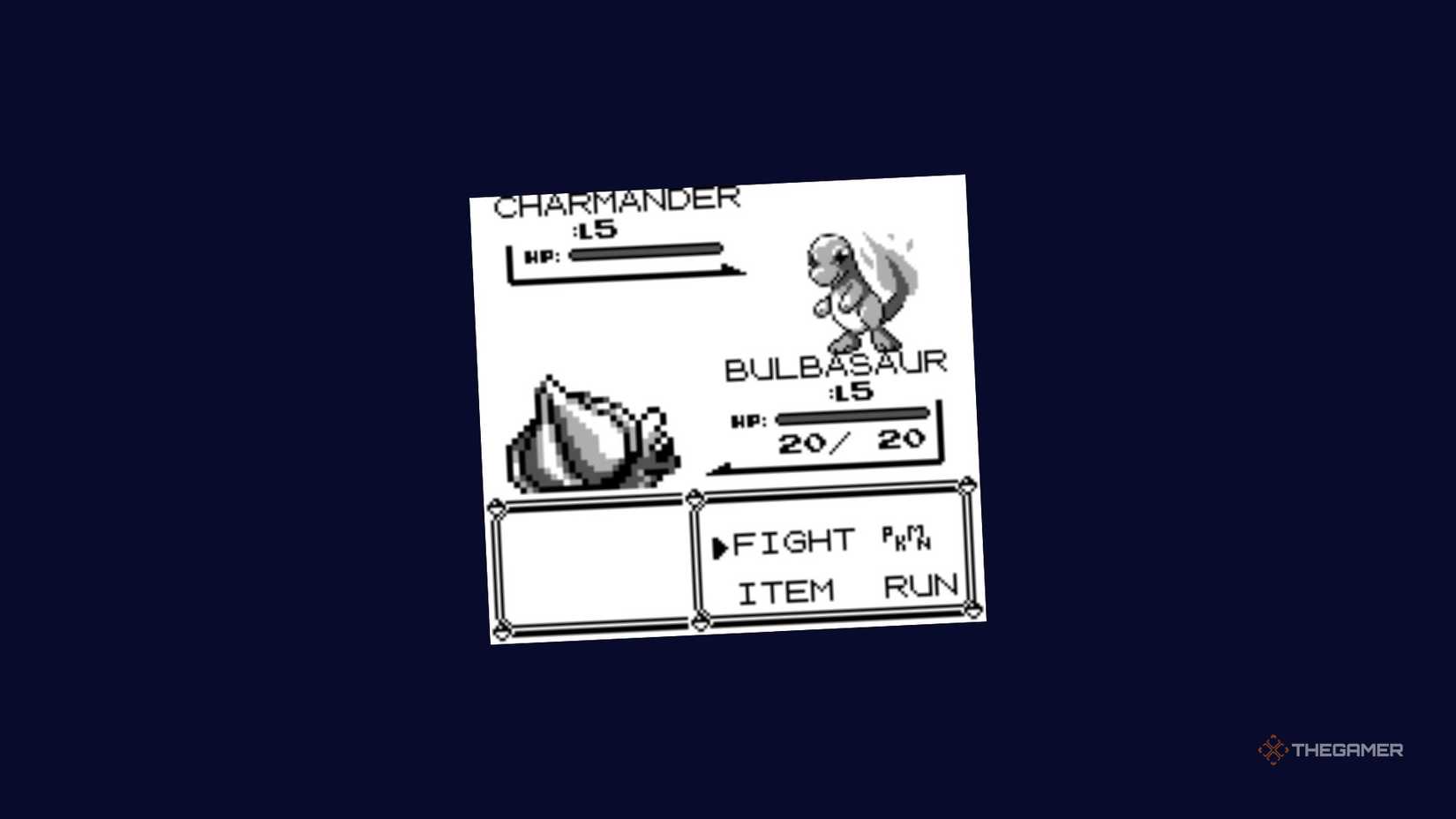 Retro pokemon game in front of a navy background.