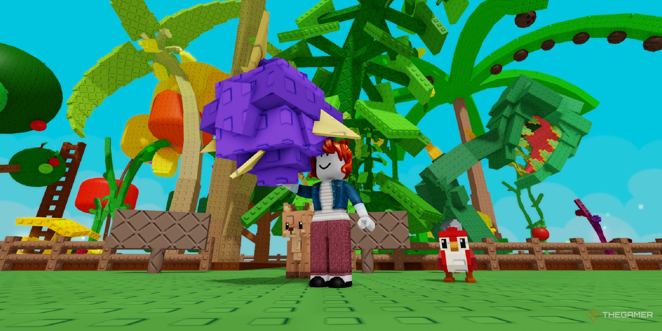A player holding a Venus Fly Trap fruit in Grow a Garden 2 Roblox.