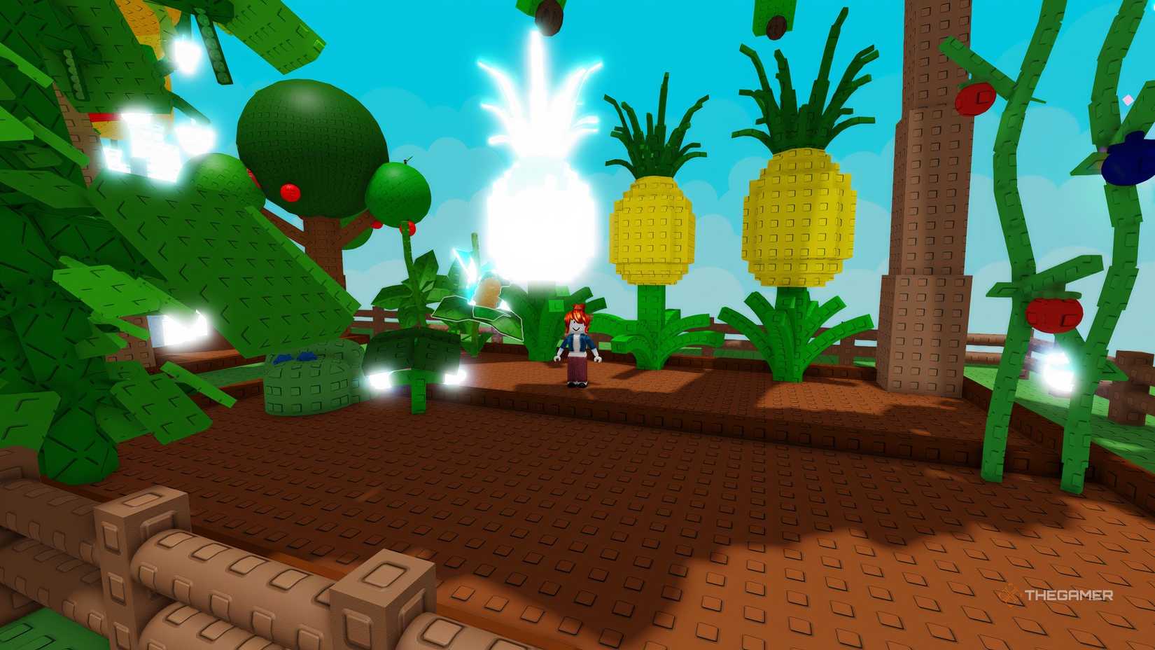 A player near a mutated pineapple in Grow a Garden 2 Roblox.