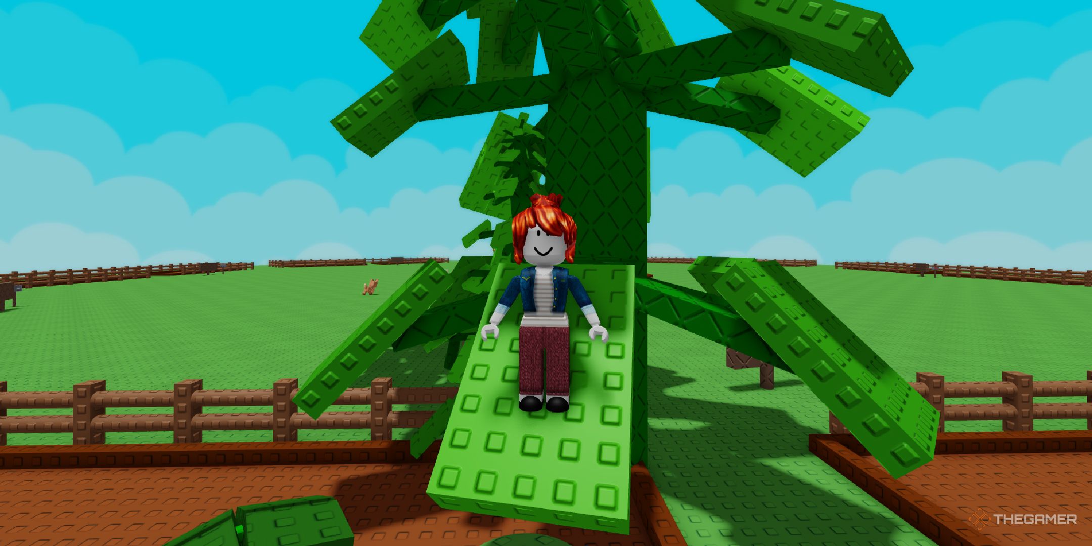 A player on a beanstalk in Grow a Garden 2.