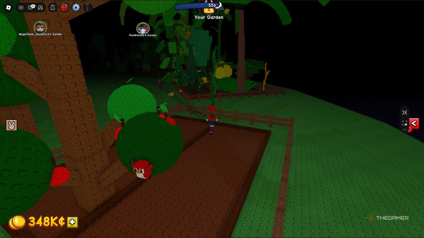 A player stealing fruit in Grow a Garden 2 Roblox.