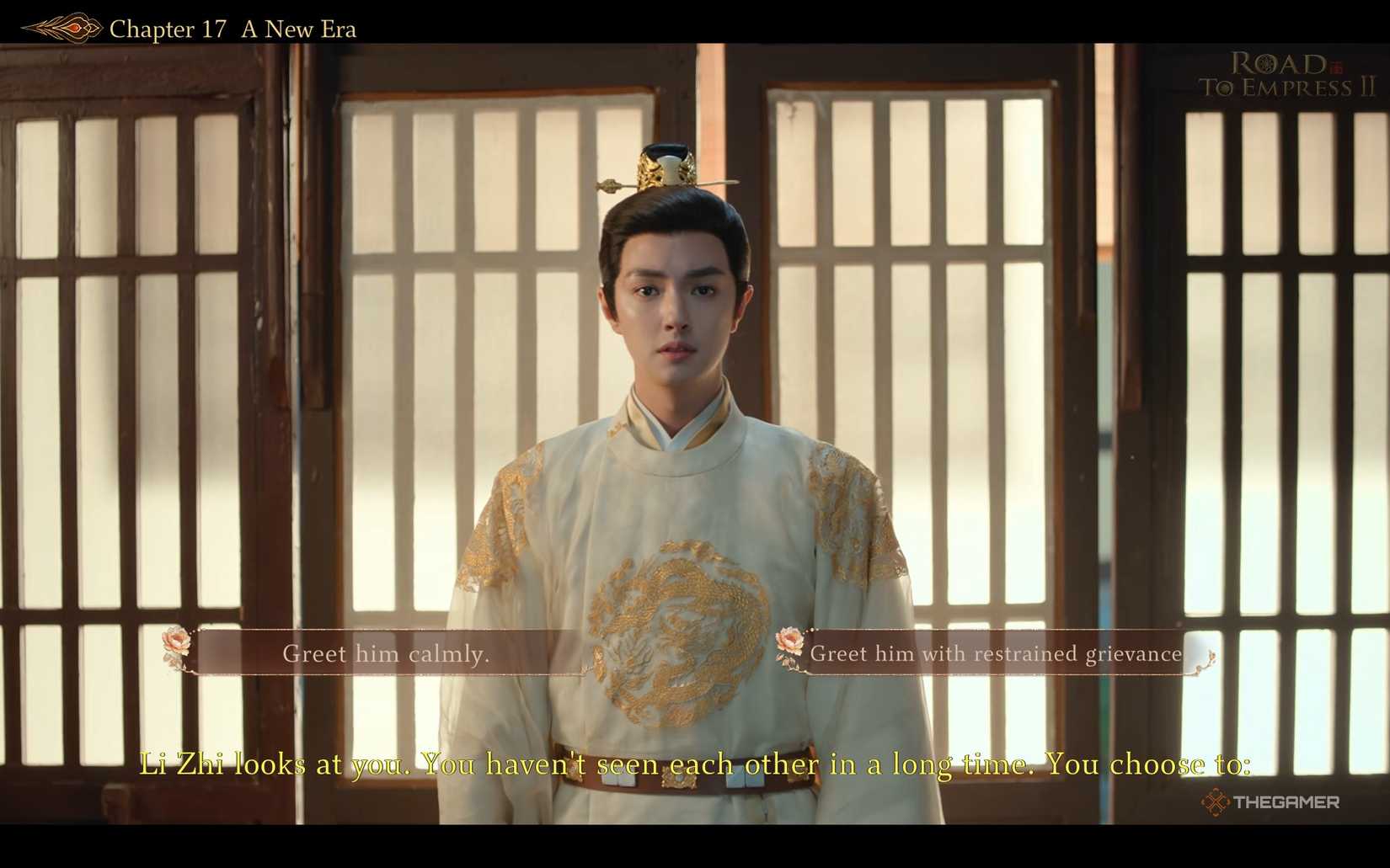 Choosing how to greet Li Zhi in Road to Empress 2.