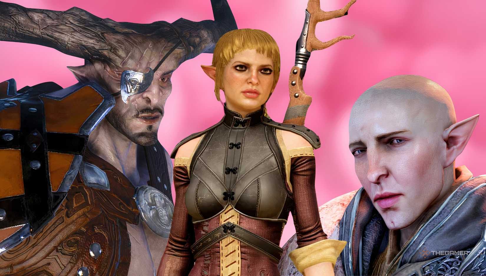 Dragon Age Inquisition characters on a red background