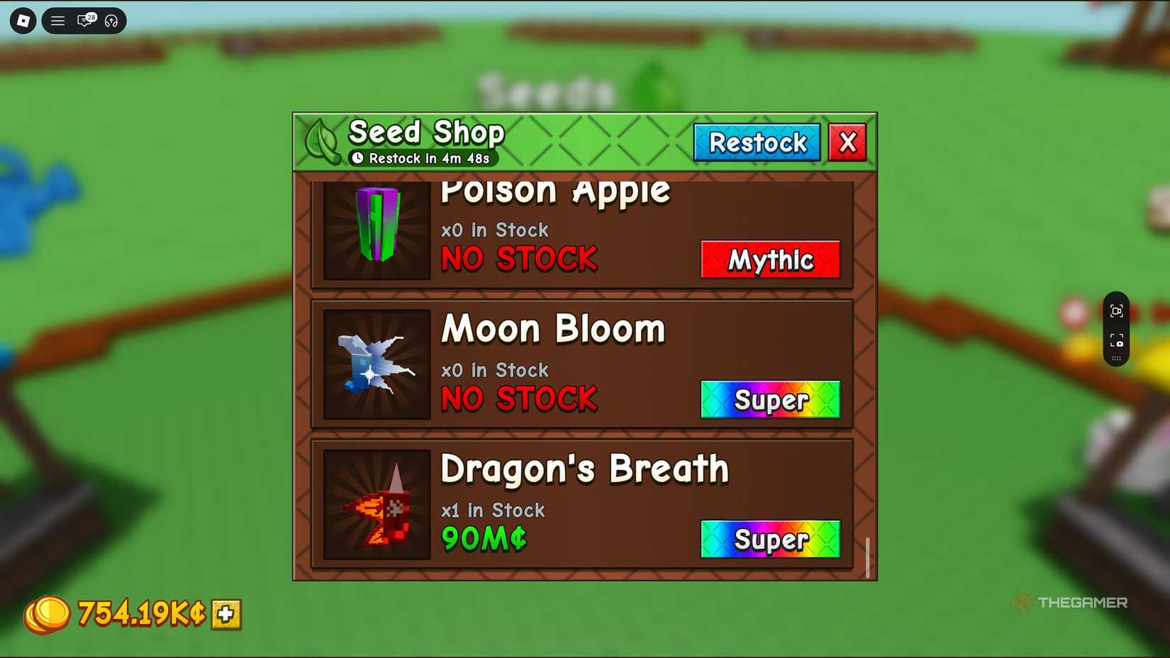 Dragon's Breath in stock in Grow a Garden 2 Roblox.