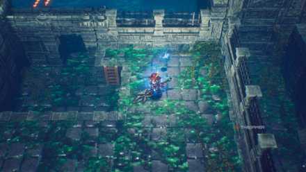 The Adventures of Elliot In The Millennium Tales, Elliot wields a spear in a water-filled temple.