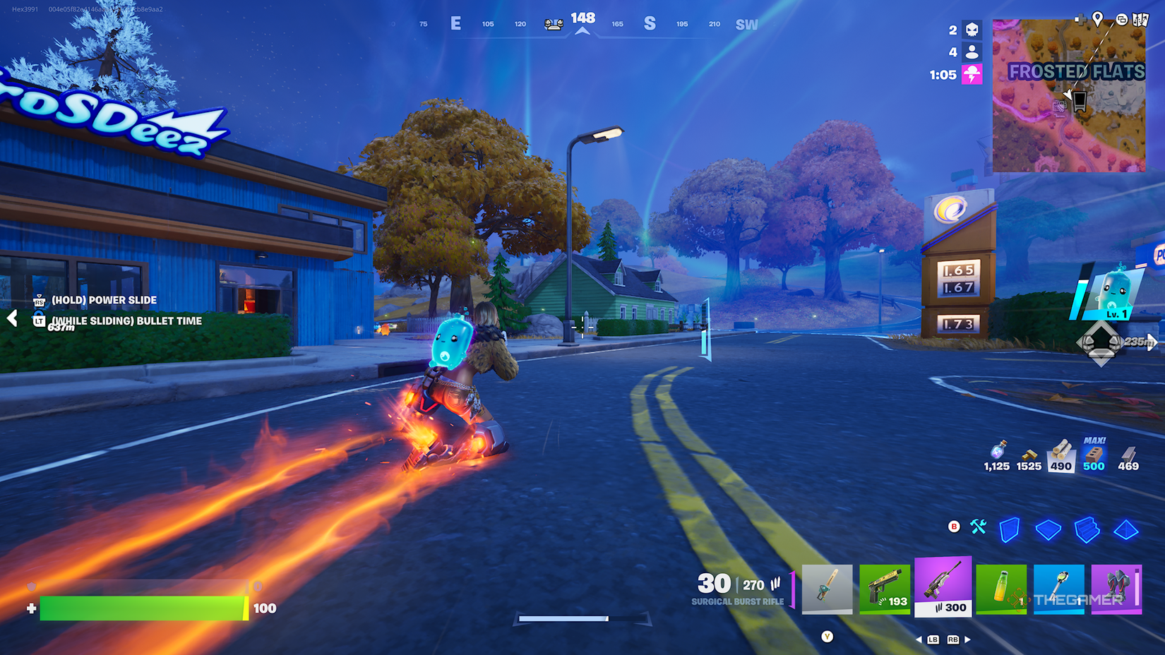 Fortnite sliding with flaming knees.