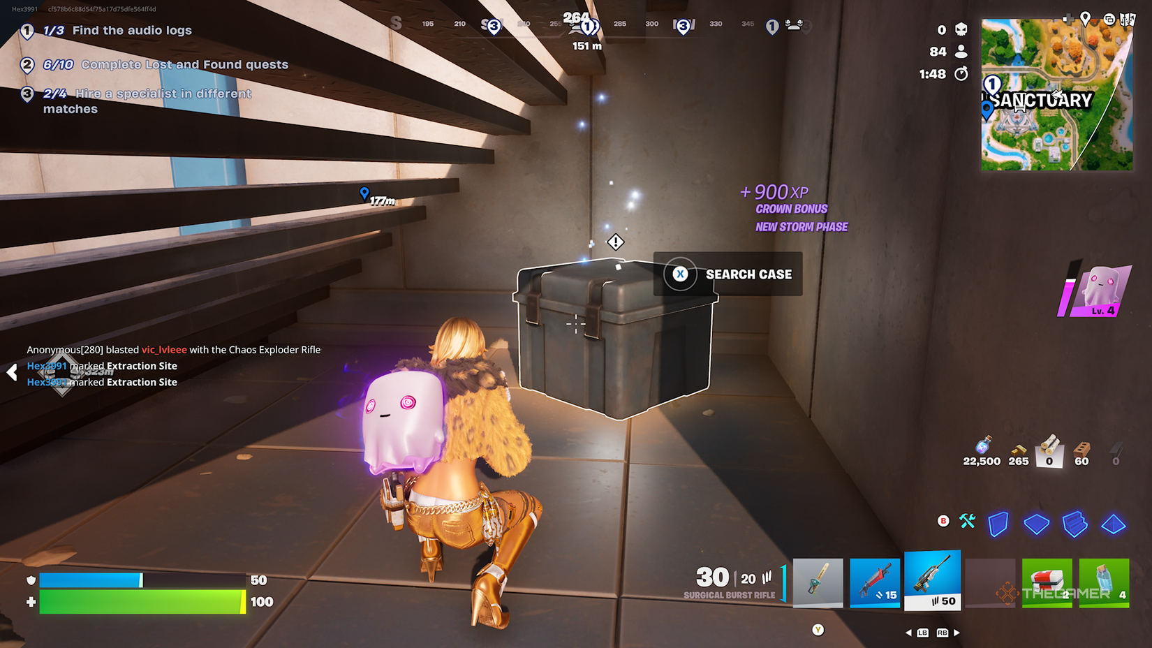 Fortnite chest at the bottom of the stairs.