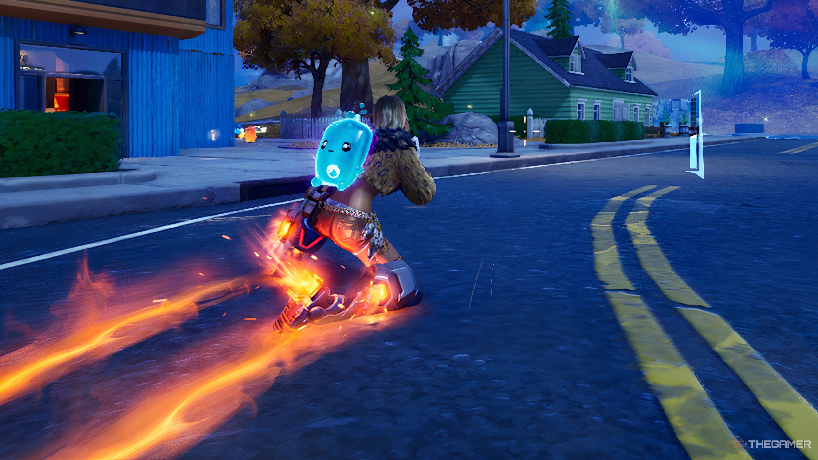 Fortnite sliding with flames.