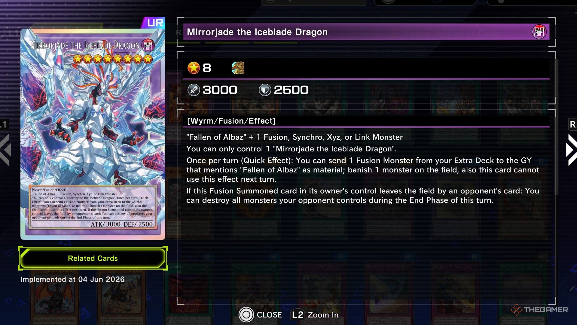 Carta Mirrorjade the Iceblade Dragon com arte estendida