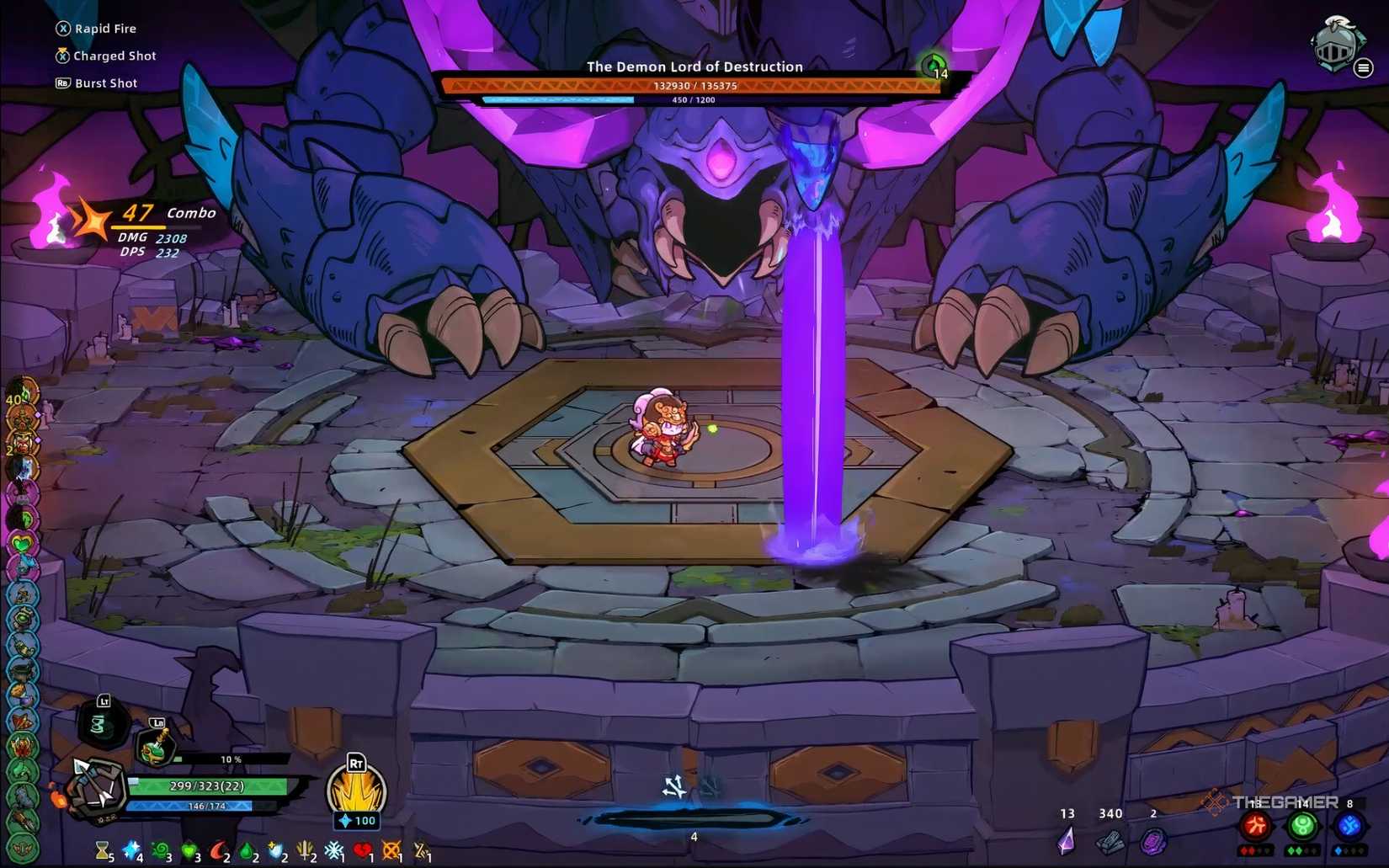 A player running through one of the Demon Lord's lasers in Lost Castle 2
