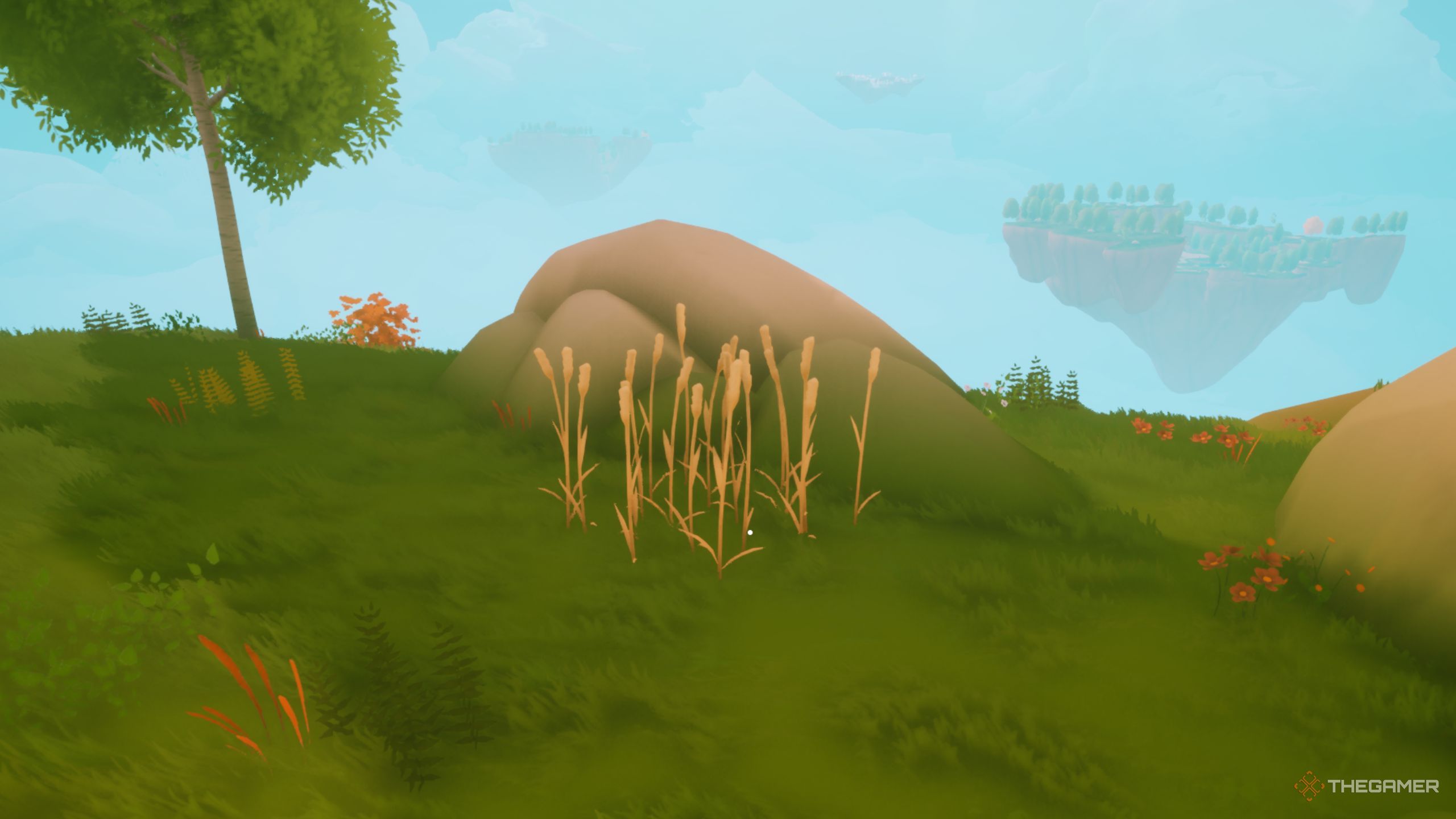 Solarpunk looks at wheat on an island.
