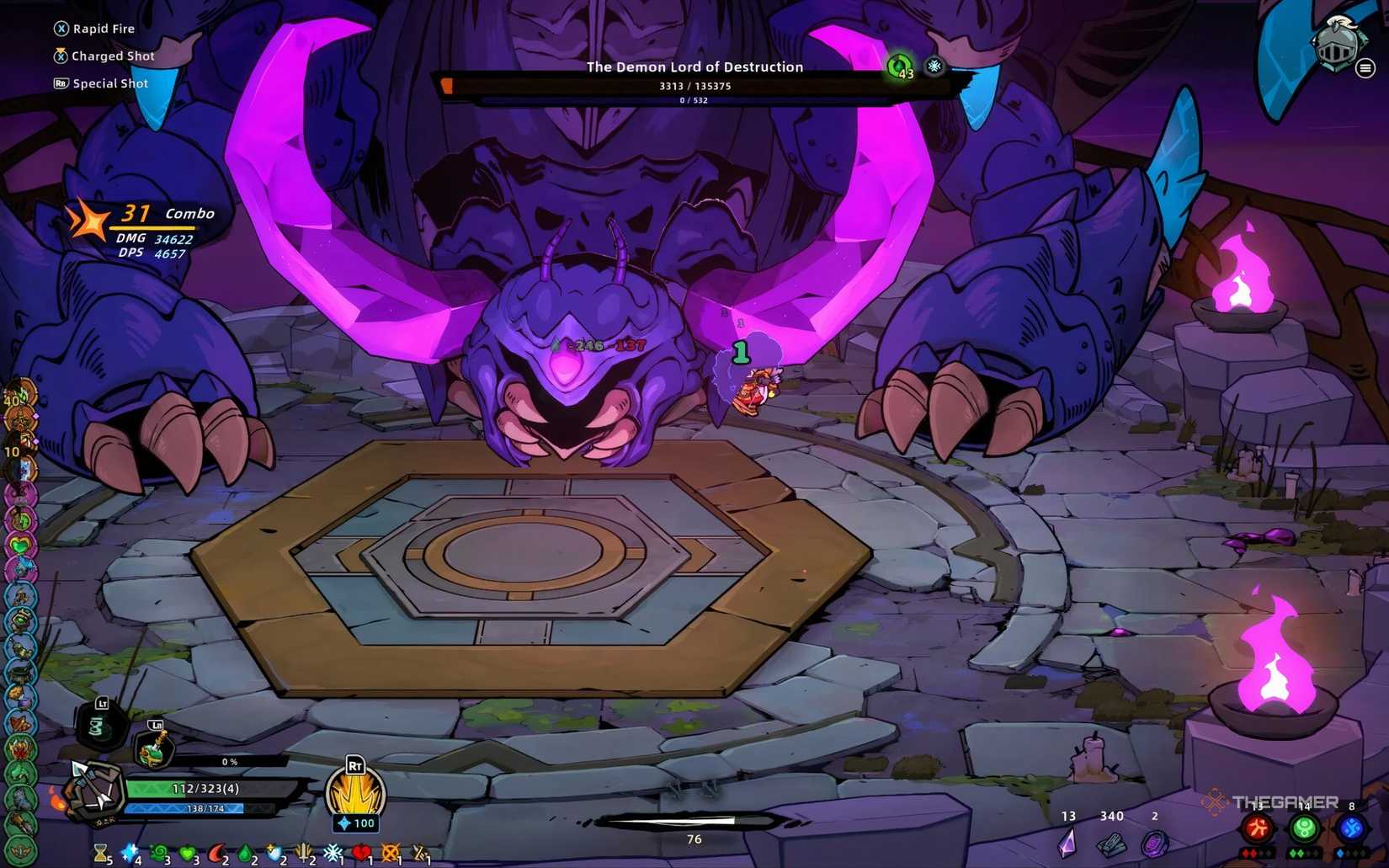 The Demon Lord laying his head down in exhaustion in Lost Castle 2