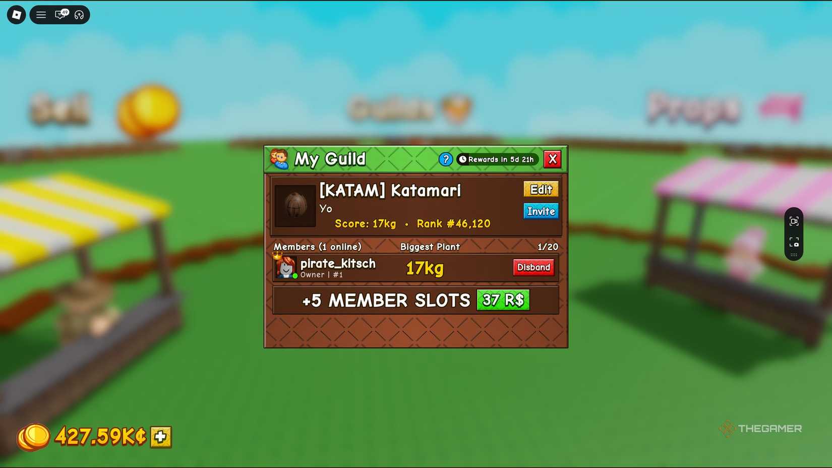 Guild menu in Grow a Garden 2 Roblox.