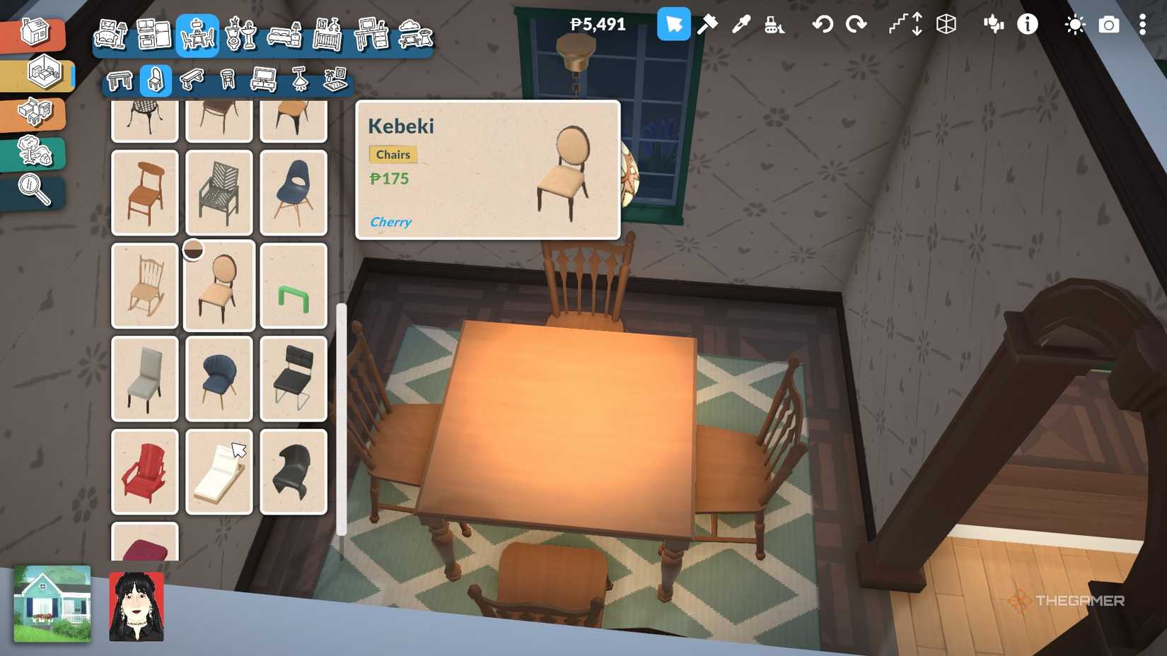 Using the room view for a dining room in Paralives to place a chair.