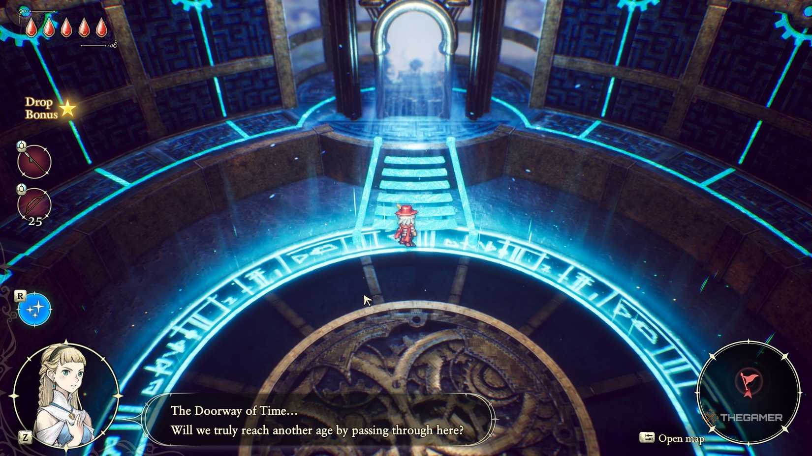 Walking towards the big glowing door in The Adventures of Elliot The Millennium Tales.