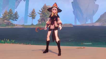 Witch Spire character with a beach background.-1