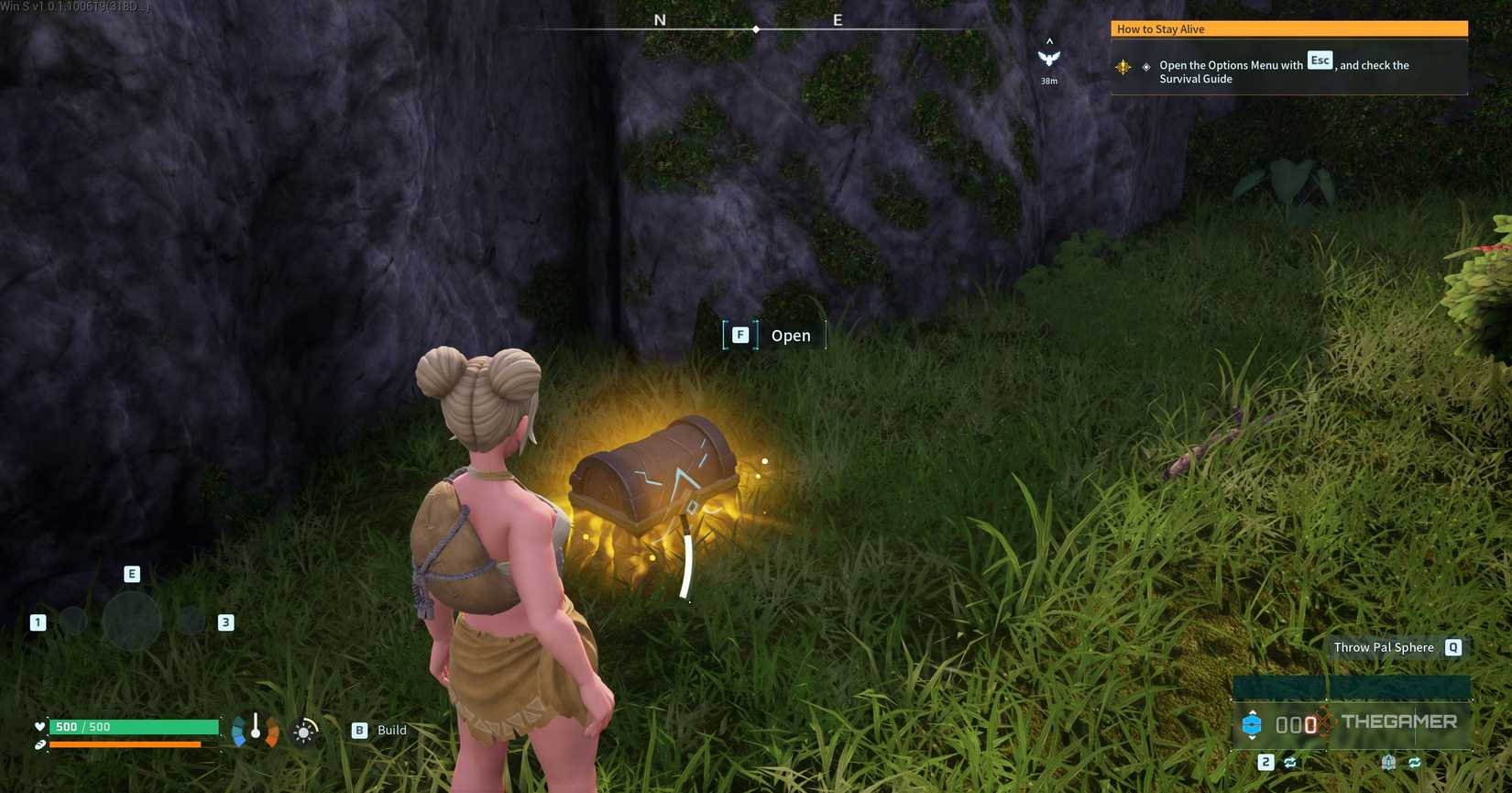 Character in Palworld exploring a new biome and finding a chest.